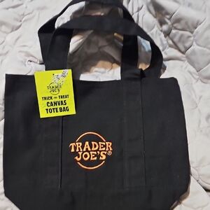 Trader Joe's Black Canvas Tote Bag with Orange Logo